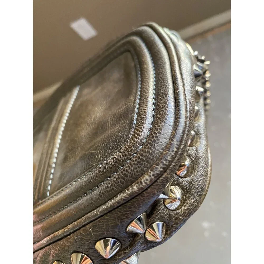Rebecca Minkoff Leather Studded Crossbody Olive‎ Green Gold Chain + Tassel